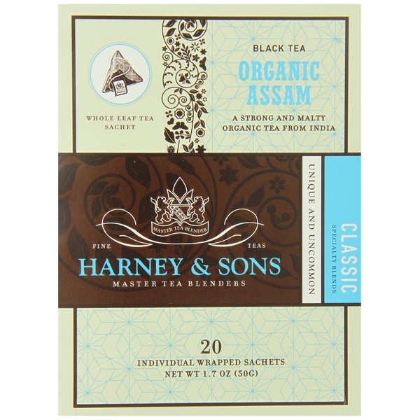 Harney & Sons Black Tea, Organic Assam, 1.7 oz, 20 Sachets (Pack of 6)
