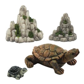 SHIDXIB 4Pcs Turtle Sculpture and Miniature Rockery Statues Chinese Mountain Outdoor Plants and Rock Cave Crafts Micro Landscape Ornament for Home Decor Tabletop Desktop