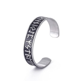 Dreamtimes Viking Runes Cuff Bracelets 24 Nordic Runes Viking Stainless Steel Vintage Symbol Nordic Jewellery Bracelet Cuff Bangle Irish Jewellery for Men Women, M, Stainless Steel