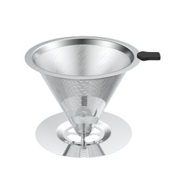 Pour Over Coffee Dripper, Stainless Steel Reusable Coffee Filter, Paperless Coffee Maker Cone Coffee Filters with Fine Mesh Double Layer for 1-2 Cup