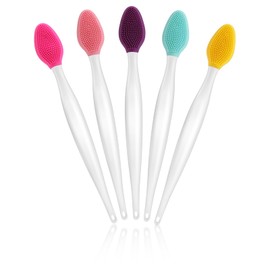 5 Pcs Lip Brush Tool Gentle Lip Scrub Double-Sided Silicone Mini Exfoliating Gloss Applicators Makeup Cleansing Kits for Smooth Soft Bright Healthy Men Women