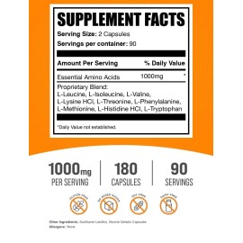 BulkSupplements Eaa Capsules 180 Count Essential Amino Acids Bcaa Supplement For Recovery Energy
