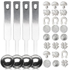 Dongcill 28-Piece Set Tin Casting, 24 Heavy Figures and 4 Spoons, Tin Casting Set New Year's Eve, New Year's Eve Casting the Fortune Telling Party Game, Happy New Year with Stars