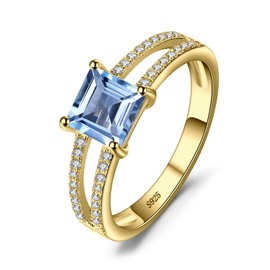 JewelryPalace Princess Cut 1.2ct Real Blue Topaz Ring Women's Ring with Stone Blue Topaz Yellow Gold Jewellery Set, Engagement Ring Silver Rings 925 Rose Gold Women, Wedding Anniversary Jewellery