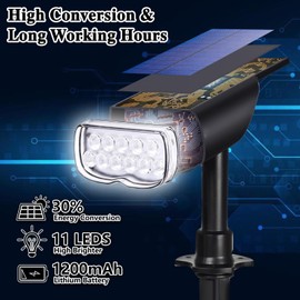 CAHOUGSMT Solar Spot Lights Outdoor Waterproof IP67, Soalr Dusk to Dawn Landscape Spotlights Daylight Wall Lights for Yard Garden Pathway 2 Pack