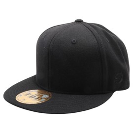 Pit Bull Premium Headwear On-Field Wool Blend Sandwich Flat Bill Fitted 6-Panel Flat Visor Hat Baseball Cap for Men & Women Black TDC-BLK-8