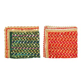Set of 2 Mat Aasan Chunari Decorative Velvet Pooja Cloth Chunari(Size:- 20 Inch x 18 Inch) Chunni Puja Article Indian Traditional Navratri Festival Chunri Aasan for Statue Chowki Aasan Mat(Red,Green)