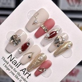 Press on nails,Handmade,Meduim Length,Cute,Super Strong,3D charms - Color: D103, size: m