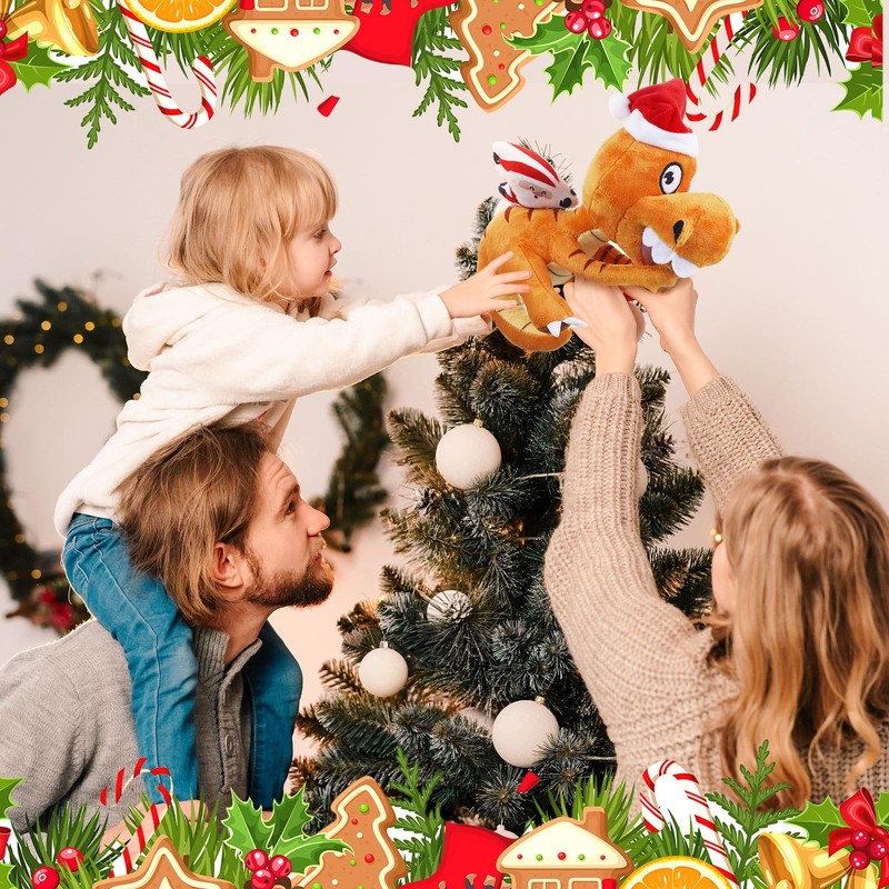 Shappy Christmas Tree Topper Santa Riding Dinosaur Ornament Funny Xmas