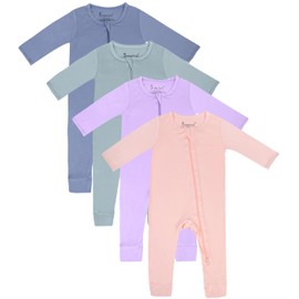 Jimonda Baby Footless Pajamas,Two Zip Closure Long Sleeve Romper,Infant Clothes Pjs 4 Pcs(Sage&Slate&Blush&Violet,3-6 Months)