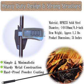 ZEECER Fire Poker, Heavy Duty 34-Inch Long Solid Steel Fire Pit Poker Fire Pit Accessories, Removable Design Portable Fireplace Poker Fire Poker for Fire Pit Outdoor Fireplace Solo Stove Campfires