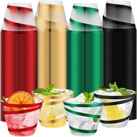 Gejoy 9 oz Rimmed Swirl Plastic Cups Disposable Wine Drinking Cups Clear Elegant Wedding Tumblers for Engagement Single Party Supplies(Black, Green, Red, Gold)