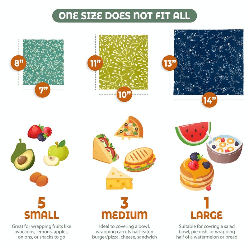 Akeeko Reusable Beeswax Food Wraps - Assorted 9 Packs, Reusable,