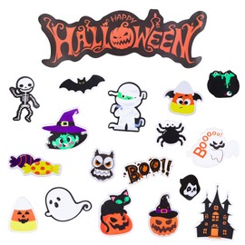 18pcs Halloween Fridge Magnets, Spider Ghost Bat Castle Pumpkin Skeleton Halloween Garage Door Magnetic Waterproof Durable Halloween Cruise Door Decorations for Yacht Boat Carnival Cruise Car