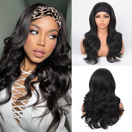 Looxey Headband Wig for Women, Long Wavy Headband Wigs Wear and Go Glueless Half Wigs Synthetic Hair Soft As Human Hair Body Wave Headband Wig (1B Natural Black, 20 Inch) ...1.1