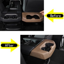 Car Rear Cup Holder Decor Cover Compatible with Toyota Tundra Sequoia 2022 2023 2024, Center Console Interior Decoration Trim Accessories (Pear Wood)