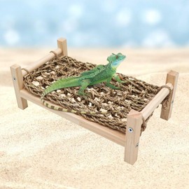 Dnoifne Bearded Dragon Bed - Natural Wood and Seagrass Hammock, Reptile Tank Basking Platform Accessories for Leopard Gecko, Lizard, Frog
