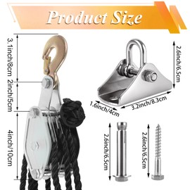 DAJAVE Rope Pulley Hoist System, 8:1 Lifting Power Pulley Block and Tackle System, 2200lbs Heavy Duty Rope Pulley Hoist, 65ft 4-Wheel Rope Pulley Hoist with Swing Hanger for Hunting Garage Warehouse