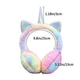 Earmuffs for Girls Unicorn Ear Muff Winter Faux Fur Ear Warmers Ear Cover with Cute Sequins Ears for Women Kids (Multicolor-Purple&Blue)