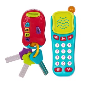 Battat Battat – Sensory Toys – Pretend Phone & Keychain – Toddler Light-Up Phone – Toy Car Keys & Phone – 18 Months + – Light & Sound Phone + Light & Sound Keys