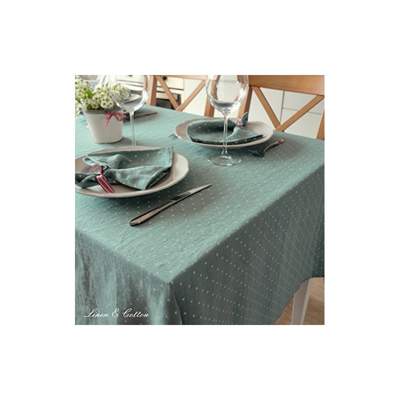 Linen & Cotton Polka Dot/Spotty Tablecloth ANTEA, 100% Linen -