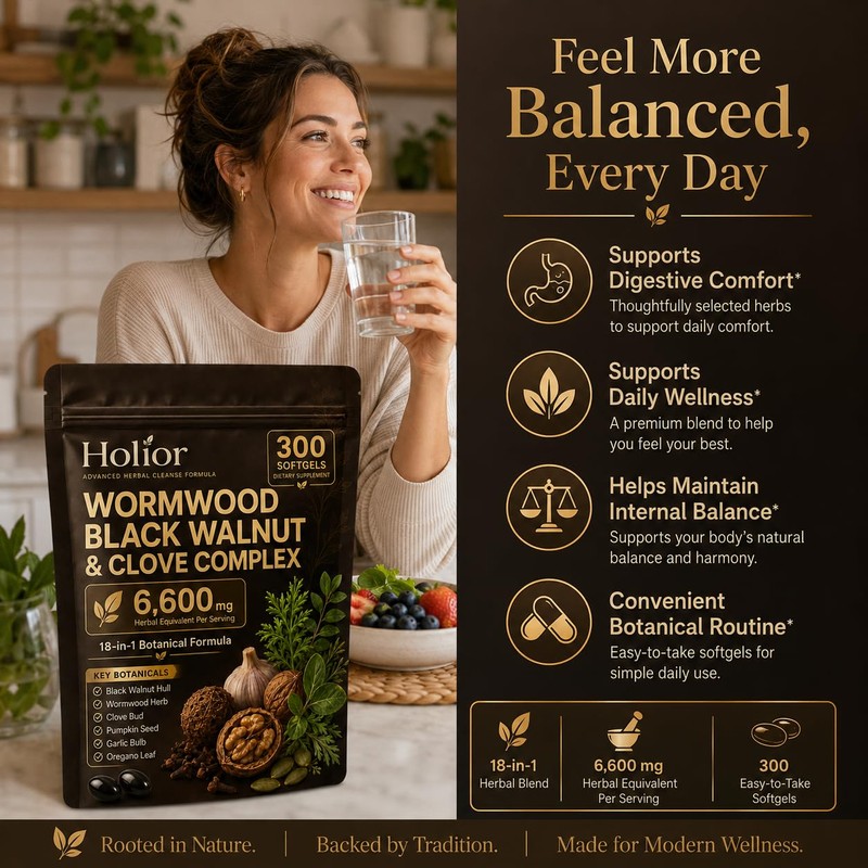 Holior Wormwood Black Walnut Cloves – 300 Count, Digestive &