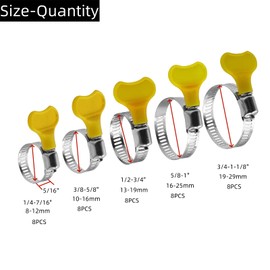 40PCS Hose Clamp, Hose Clips, Pipe Clamps, Hose Clamps with Yellow Handle, Stainless Steel Hose Clips Clamp, Hose Clamps Adjustable, for Flexible Hose Tube, 5 Sizes(8mm-29mm), Packed in a Plastic Box
