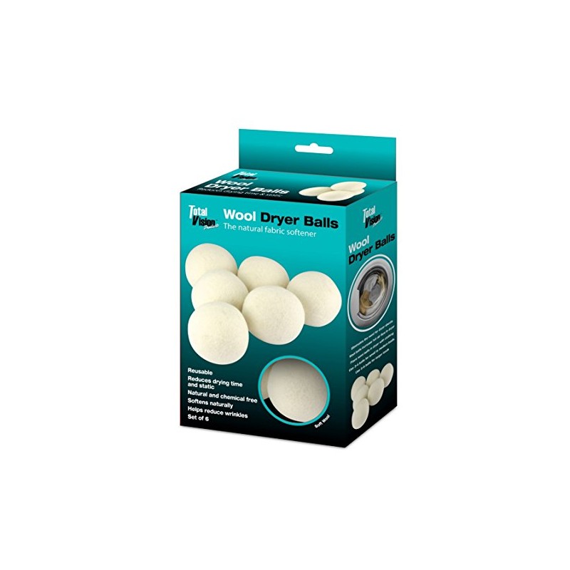 Total Vision's Soft Wool Dryer Balls (6-Pack) - Reusable Natural