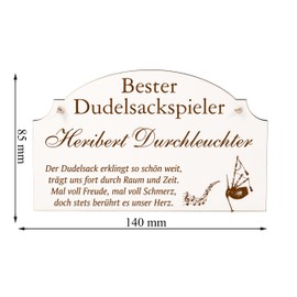 Dekolando Sign "Bester Bagpiper Player" Best Bagpipe Player Gift Bagpipe - Funny Gifts in 3 Sizes for Birthday Christmas Easter Santa Claus - for Men Women Colleagues