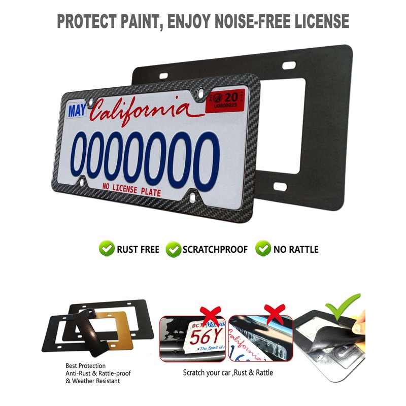 Aootf Real Carbon Fiber License Plate Frames, 2 Pack Stainless
