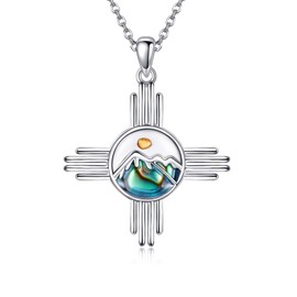 CUPENDA Zia Sun Necklace Sterling Silver Mountain Abalone Shell Pendant Necklace Jewelry for Women