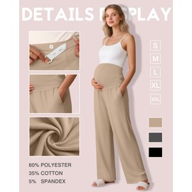 Sweetyweee 3 Pack Women's Maternity Pants Over The Belly Pregnancy Pants Stretchy Loose Wide Leg Lounge Trousers with Pockets(Black, Charcoal Gray, Khaki,XX-Large)