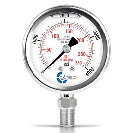 CARBO Instruments 2 1-2" Pressure Gauge, All Stainless Steel Wetted Parts, Case, Connection, Liquid Filled, 0-4000 psi/kPa, Lower Mount 1/4" NPT