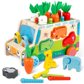 twoonto Wooden Montessori Toys, Shape Sorting Toys Sensory Toy, Wood Animal Farm Car Educational Learning Toy Birthday Present for 1 2 3 Years Old Boys Girls