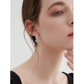 Earrings 925 Silver Hanging, Stella Earrings Hanging Silver Women's Hoop Earrings Silver Small 1 Pair Earrings Silver Hoop Earrings Girls Jewellery 12 mm, 14k White Gold Plated, Cubic Zirconia
