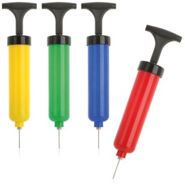 com-four® 4 x Ball Pump with Valve Tip - Hand Air Pumps in 4 Colours - Bellows for Sports Balls, Footballs, Volleyball, Basketball [Selection Varies] (Pack of 4 - Colourful - 20 cm)