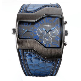 JewelryWe Military Sport Watch Dual Quartz Movement Mens Leather Band Wristwatch with Decorative Sub-dials