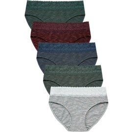 AYMEFF Cotton Underwear for Women Lace Bikini Panties Soft Stretch Hipster Breathable Briefs 5-Pack(6002M-DarkStriped)