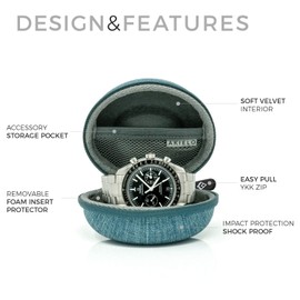 AKIELO Watch Case – Watch Travel Case with Cleaning Cloth and Gift Box – Fits Mens and Womens Wristwatches and Smart Watches up to 54mm (Ocean Edition)