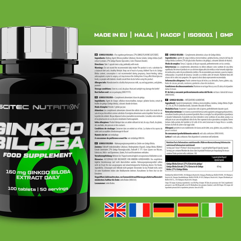Scitec Nutrition Ginkgo Biloba Extrakt Tabletten - Natürliche Unterstützung, Standardisierte