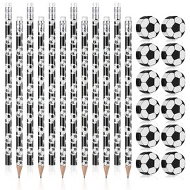 Pencil Suit Pack of 12 Football Pencils, 12 Pieces Plastic Football Eraser, Theme Eraser, Small Funny Eraser, Wooden Pencils, Eraser for School Stationery