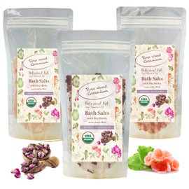 Bath Salt, Magnesium, Aroma Bath Salt, Rosewood, Geranium, Hot Bath, Aromatic Bath, Moisturizing (Natural Ingredients, Gift, Present) (Extra 10.6 oz (300 g) 3 Packs, White Rock Salt, Pink Rock Salt, Red Rock Salt, Herbs Included