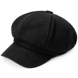 Vintage Women's Beanie Winter Newsboy Cap Octagonal Baker Cabbie Hat for Women Black
