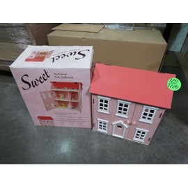 Sentron Sweet -Multi Level Pink Doll House - Natural Wood - Almost 2 feet tall