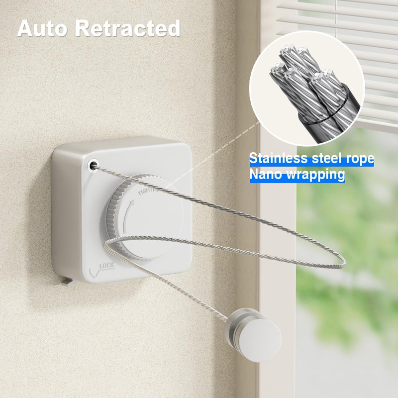MUSTORN Non-Sagging Retractable Clothesline Indoor & Outdoor Clothes Line Heavy
