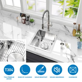 Suncano Drop in Bar Sink 15 x17 Inch, Stainless Steel Single Bowl Small Kitchen Sink,Topmount Wet Bar Sinks with Rinse Grid for RV, Camper (Brushed)