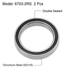 sourcing map 2 pieces double sealed ball bearing set, deep groove ball bearing 6703-2RS Z2, 17 mm x 23 mm x 4 mm, chrome steel ball bearings, large skateboard bearings, skateboard ball bearings