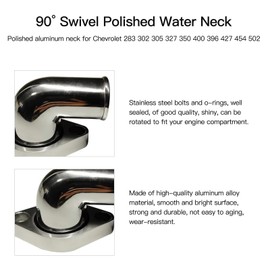 JEM&JULES Polished Aluminum 90° Swivel Water Neck for SBC BBC for Chevy 327 350 454 396