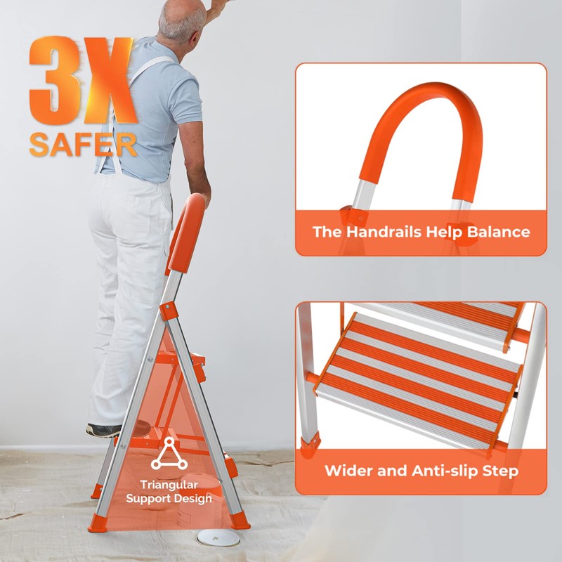 LUISLADDERS 2 Step Ladder Aluminum Lightweight Folding Step Stool Portable