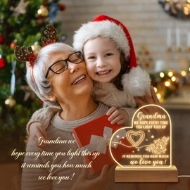 PZJIEAN Grandma Gifts from Granddaughter, to My Grandma Acrylic Engraved Night Light with Base, Birthday Gifts, Mothers Day Gifts for Grandma from Grandchildren